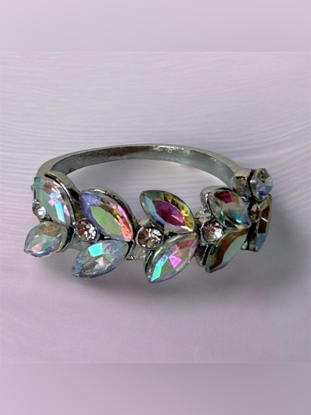 Aurora Crystal Floral Statement Ring - Iridescent